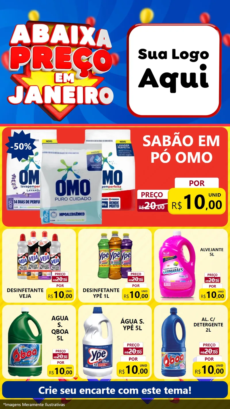 Modelo de Rede Social para Stories com o tema Abaixa Preço em Janeiro para Produtos de Limpeza