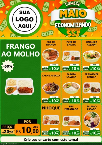 Modelo de Encarte para Encarte A4 Vertical com o tema Comece Maio Economizando para Restaurante