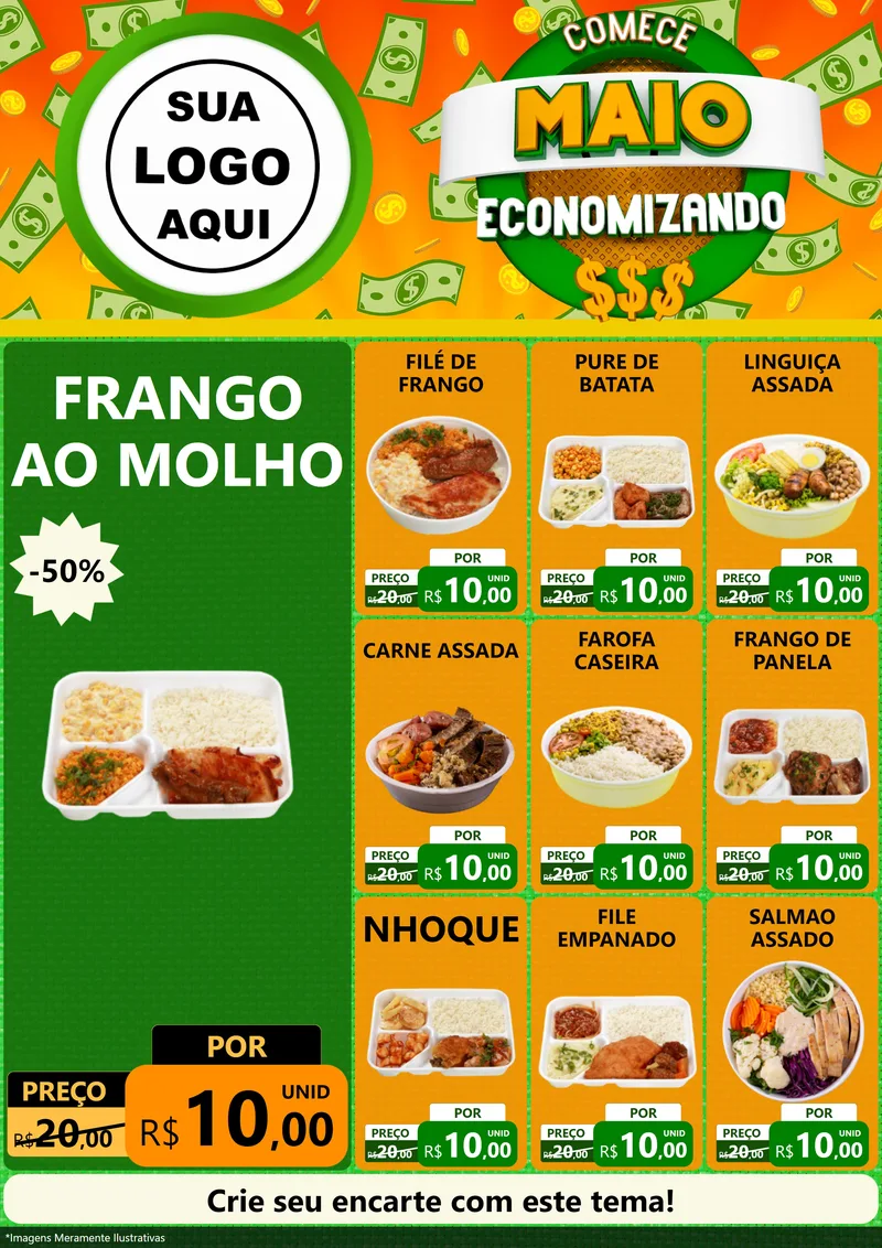 Modelo de Encarte para Encarte A4 Vertical com o tema Comece Maio Economizando para Restaurante