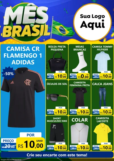 Modelo de Encarte para Encarte A4 Vertical com o tema Mês do Brasil para Roupas e acessórios
