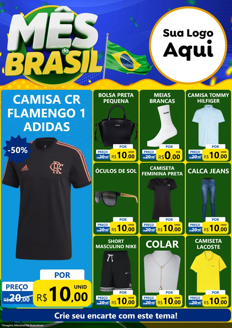Modelo de Encarte para Encarte A4 Vertical com o tema Mês do Brasil para Roupas e acessórios
