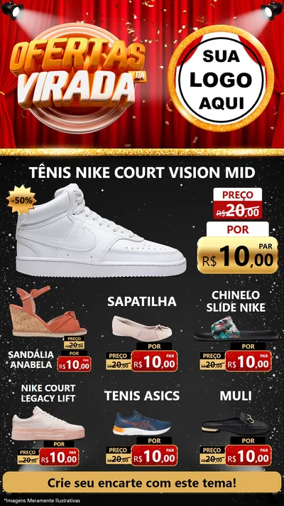 Modelo de Rede Social para Stories com o tema Ofertas da Virada para Calçados