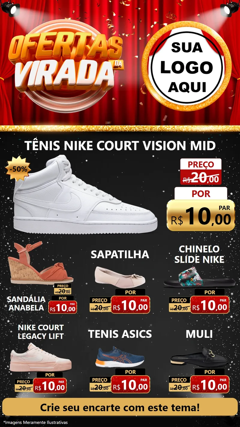 Modelo de Rede Social para Stories com o tema Ofertas da Virada para Calçados