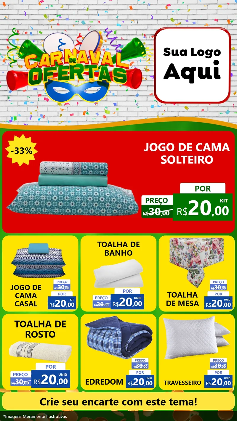Modelo de Rede Social para Stories com o tema Carnaval de Ofertas para Cama, Mesa e Banho