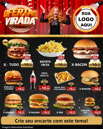 Modelo de Rede Social para Feed Instagram com o tema Ofertas da Virada para Hamburgueria