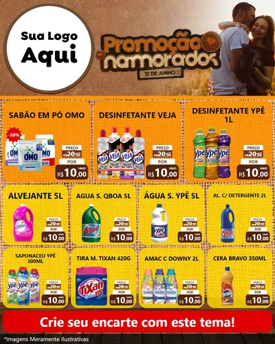 Modelo de Rede Social para Feed Instagram com o tema Promoção Namorados para Produtos de Limpeza