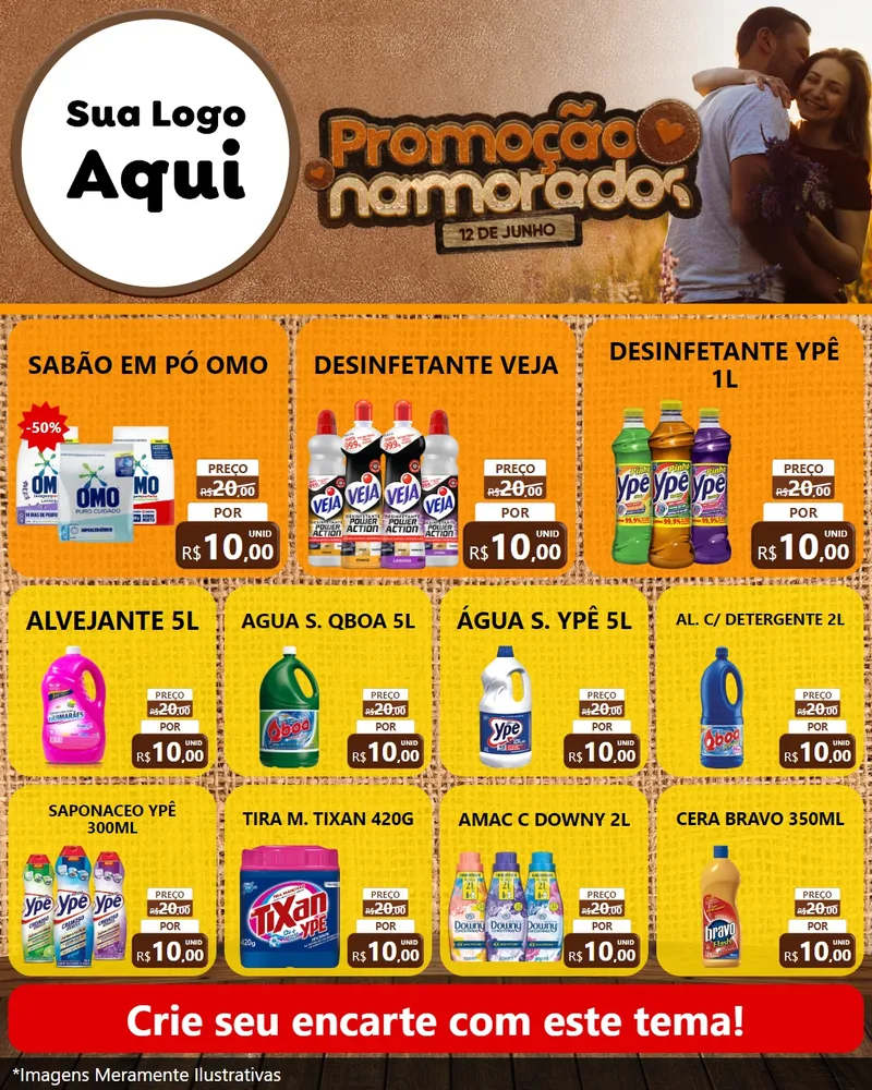 Modelo de Rede Social para Feed Instagram com o tema Promoção Namorados para Produtos de Limpeza