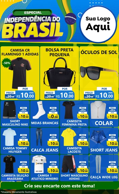Modelo de Encarte para Encarte Grande com o tema Especial Independência do Brasil para Roupas e acessórios