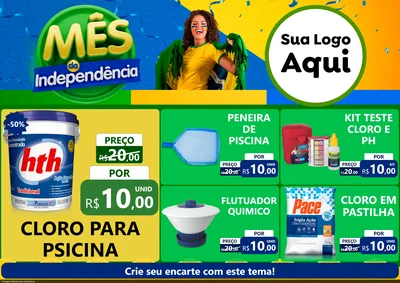 Modelo de Encarte para Encarte A4 Horizontal com o tema Mês da Independência para Produtos para Piscina