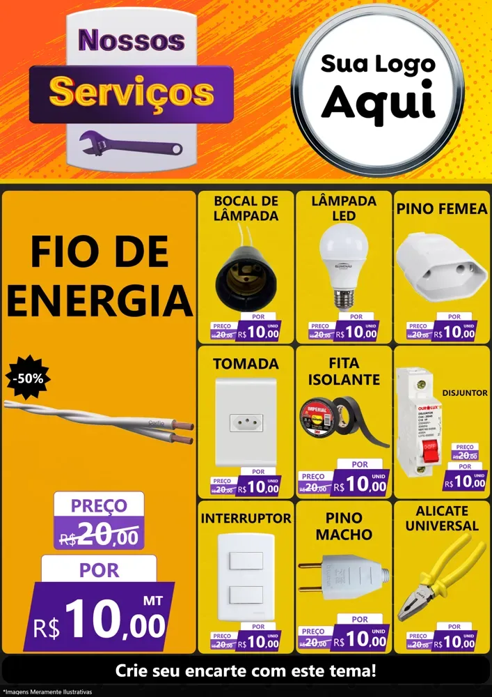 Modelo de Encarte para Encarte A4 Vertical com o tema Nossos Serviços para Materiais Elétricos