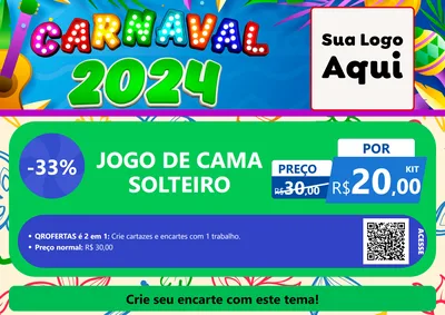 Modelo de Cartaz para Cartaz A4 Horizontal com o tema Carnaval 2027 para Cama, Mesa e Banho
