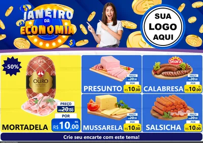 Modelo de Encarte para Encarte A4 Horizontal com o tema Janeiro da Economia para Frios e Laticínios