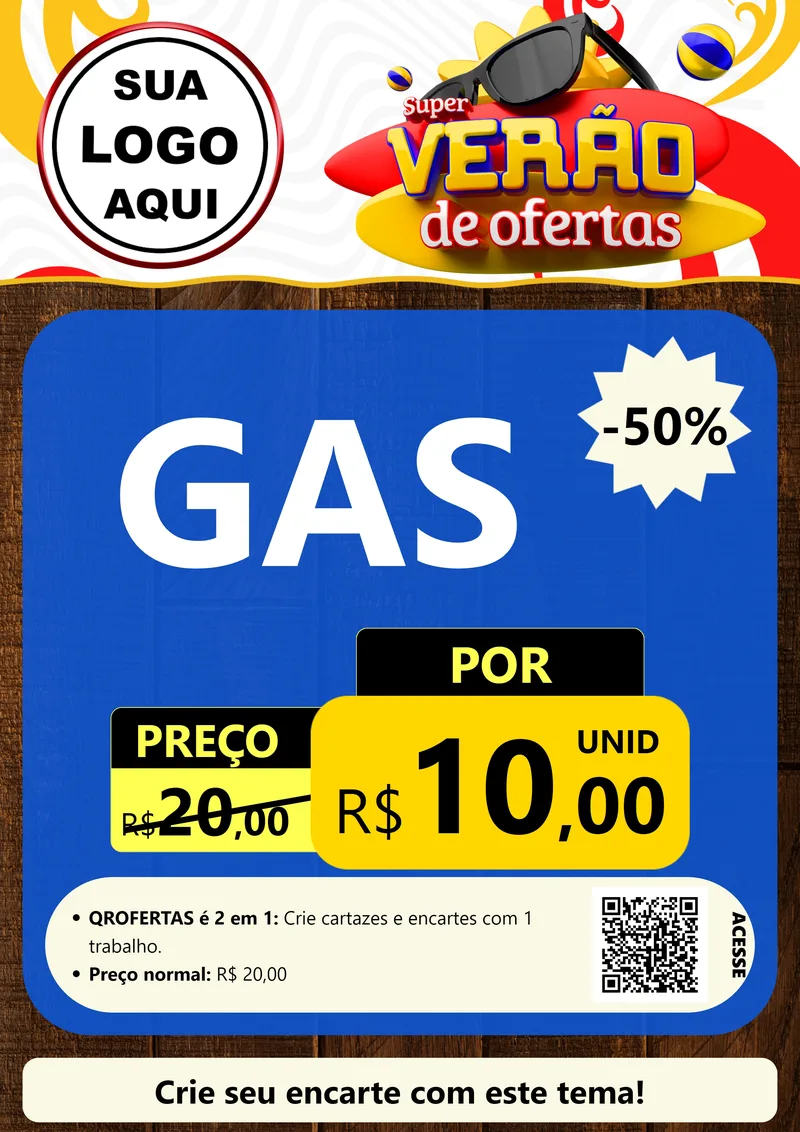 Modelo de Cartaz para Cartaz A4 Vertical com o tema Super Verão de Ofertas para Água e gás