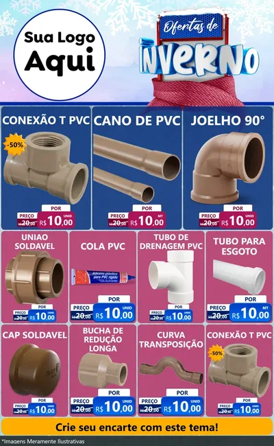 Modelo de Encarte para Encarte Grande com o tema Ofertas de Inverno para Tubos e conexões