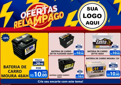 Modelo de Encarte para Encarte A4 Horizontal com o tema Ofertas Relâmpago para Baterias Elétricas