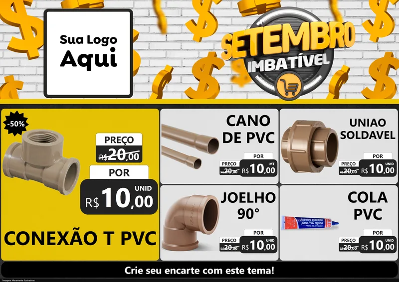 Modelo de Encarte para Encarte A4 Horizontal com o tema Setembro Imbatível para Tubos e conexões