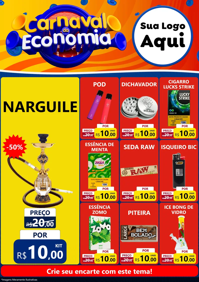 Modelo de Encarte para Encarte A4 Vertical com o tema Carnaval da Economia para Tabacaria