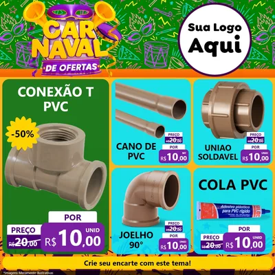 Modelo de Rede Social para Feed Facebook com o tema Carnaval de Ofertas para Tubos e conexões