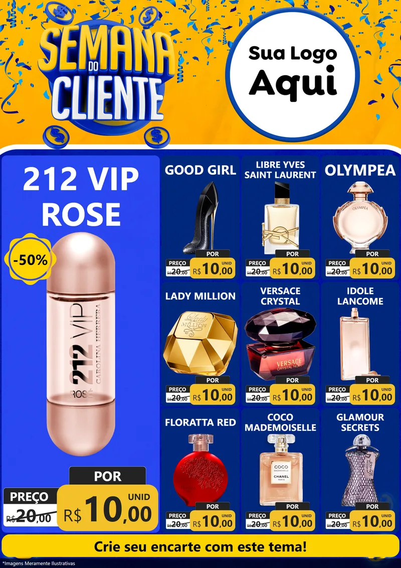 Modelo de Encarte para Encarte A4 Vertical com o tema Semana do Cliente para Perfumes
