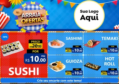 Modelo de Encarte para Encarte A4 Horizontal com o tema Arraiá de Ofertas para Comida japonesa