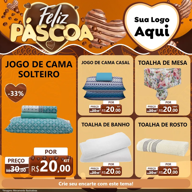 Modelo de Rede Social para Feed Facebook com o tema Feliz Páscoa para Cama, Mesa e Banho