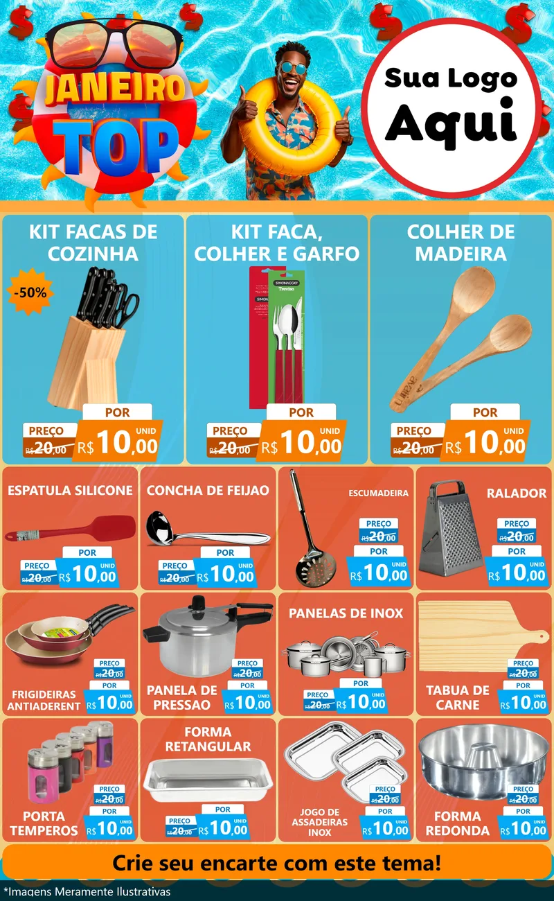 Modelo de Encarte para Encarte Grande com o tema Janeiro Top para Utilidades Domésticas