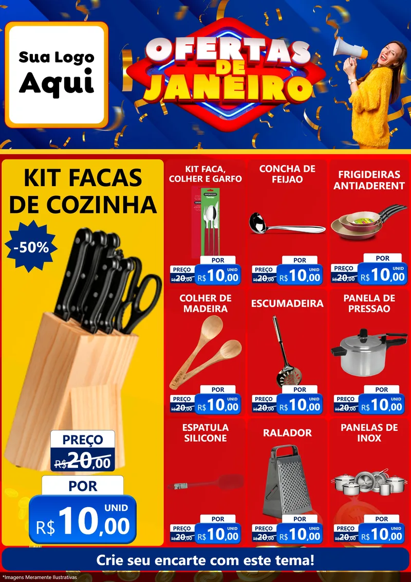 Modelo de Encarte para Encarte A4 Vertical com o tema Ofertas de Janeiro para Utilidades Domésticas