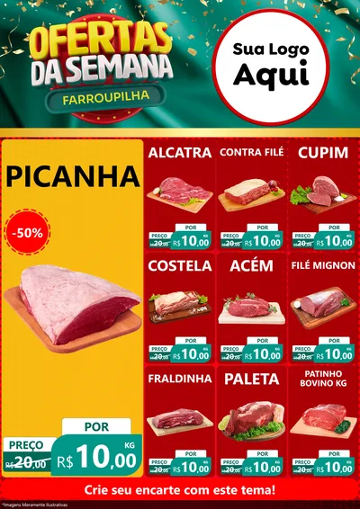 Modelo de Encarte para Encarte A4 Vertical com o tema Ofertas da Semana Farroupilha para Açougue