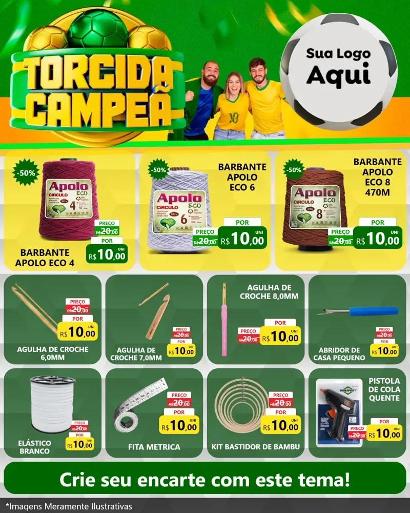 Modelo de Rede Social para Feed Instagram com o tema Torcida Campeã - Copa para Armarinho e Aviamentos