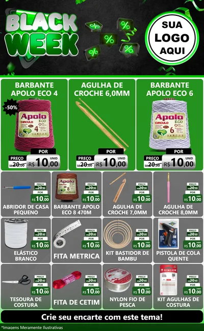 Modelo de Encarte para Encarte Grande com o tema Black Week para Armarinho e Aviamentos