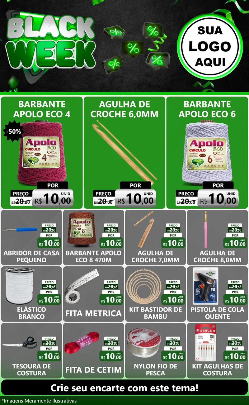Modelo de Encarte para Encarte Grande com o tema Black Week para Armarinho e Aviamentos