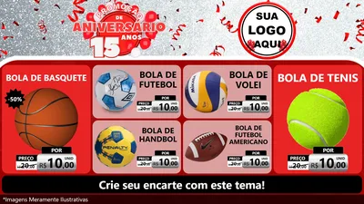 Modelo de TV para TV Horizontal com o tema Promoção de Aniversário - 15 Anos para Artigos Esportivos