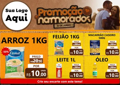 Modelo de Encarte para Encarte A4 Horizontal com o tema Promoção Namorados para Supermercado
