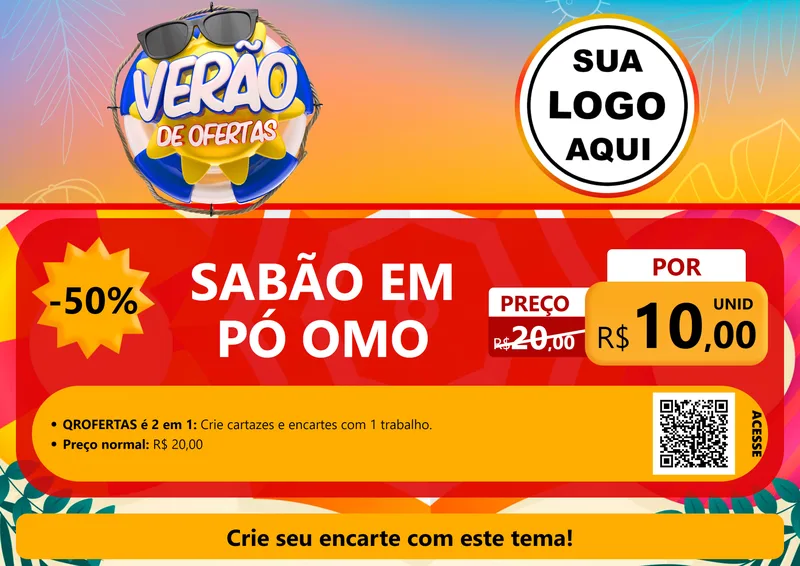 Modelo de Cartaz para Cartaz A4 Horizontal com o tema Verão de Ofertas para Produtos de Limpeza