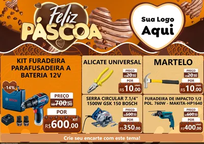 Modelo de Encarte para Encarte A4 Horizontal com o tema Feliz Páscoa para Maquinas e Ferramentas