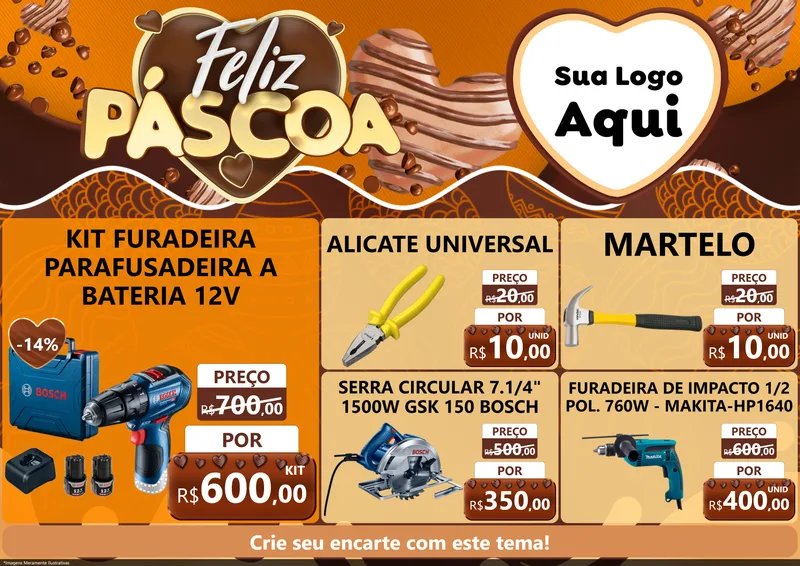 Modelo de Encarte para Encarte A4 Horizontal com o tema Feliz Páscoa para Maquinas e Ferramentas