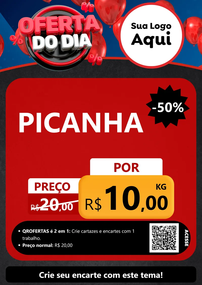 Modelo de Cartaz para Cartaz A4 Vertical com o tema Oferta do Dia para Açougue