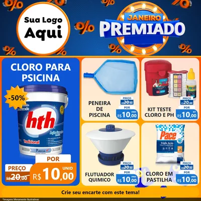 Modelo de Rede Social para Feed Facebook com o tema Janeiro Premiado para Produtos para Piscina