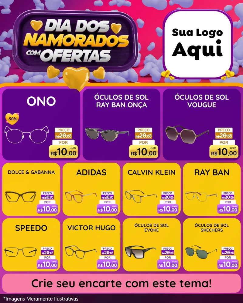 Modelo de Rede Social para Feed Instagram com o tema Dia Dos Namorados Com Ofertas para Óticas