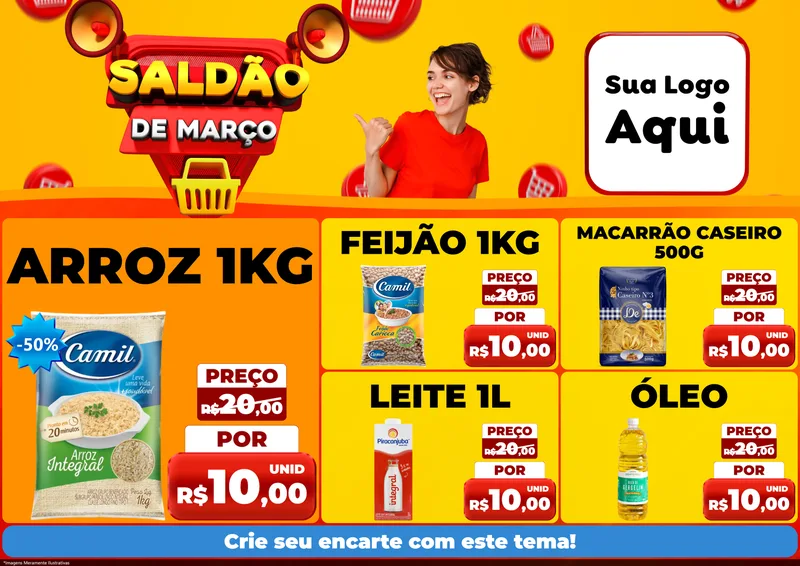 Modelo de Encarte para Encarte A4 Horizontal com o tema Saldão de Março para Supermercado