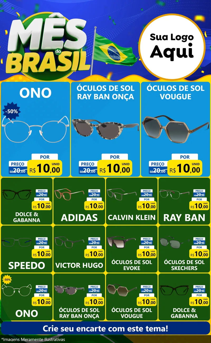 Modelo de Encarte para Encarte Grande com o tema Mês do Brasil para Óticas