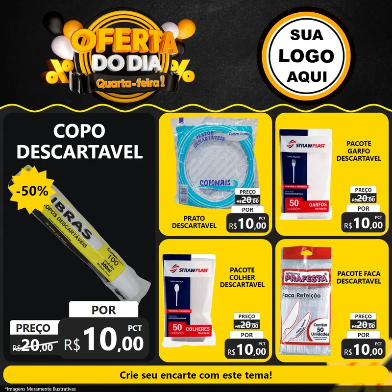 Modelo de Rede Social para Feed Facebook com o tema Oferta do Dia - Quarta Feira! para Embalagens