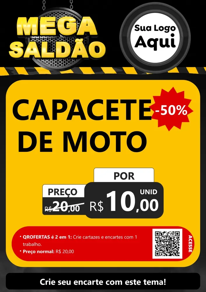 Modelo de Cartaz para Cartaz A4 Vertical com o tema Mega Saldão para Moto peças