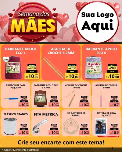 Modelo de Rede Social para Feed Instagram com o tema Semana das Mães para Armarinho e Aviamentos