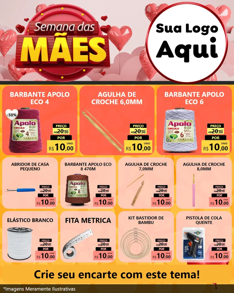 Modelo de Rede Social para Feed Instagram com o tema Semana das Mães para Armarinho e Aviamentos