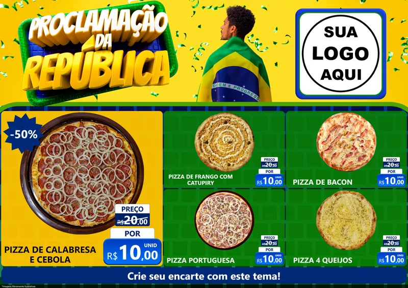 Modelo de Encarte para Encarte A4 Horizontal com o tema Proclamação da República para Pizzaria