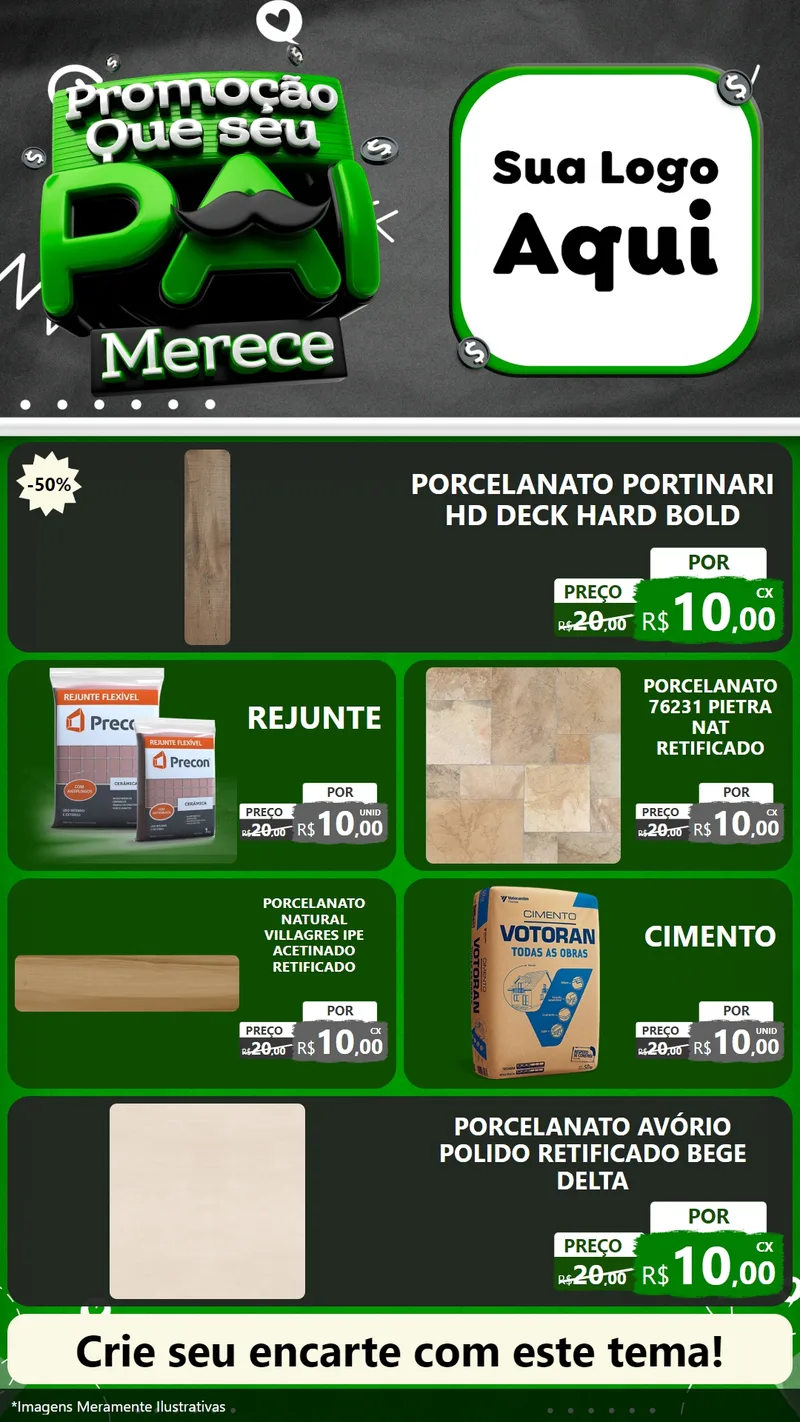 Modelo de TV para TV Vertical com o tema Promoção Que seu Pai Merece para Pisos e revestimentos
