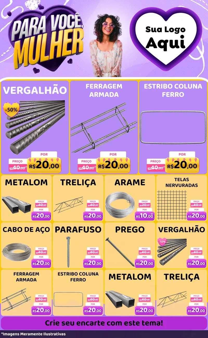 Modelo de Encarte para Encarte Grande com o tema Para Você, Mulher para Ferragens