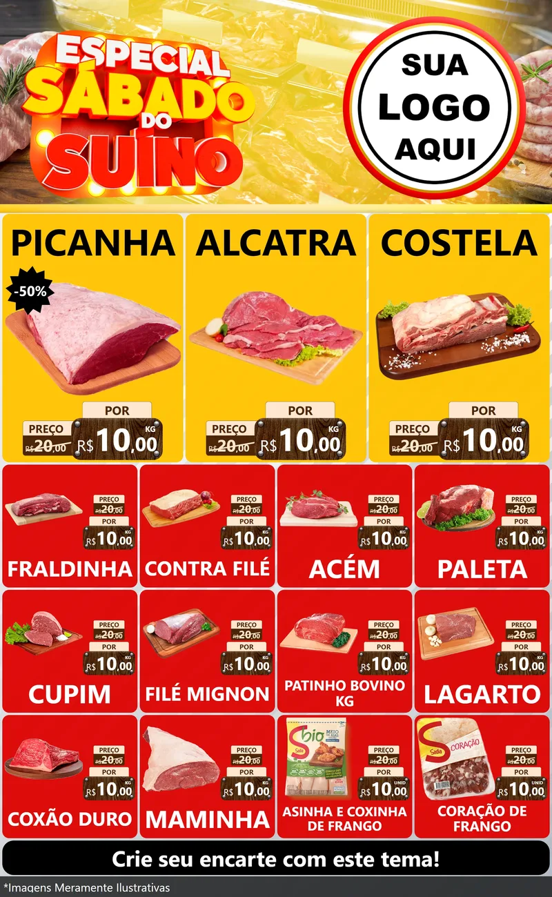 Modelo de Encarte para Encarte Grande com o tema Especial Sábado do Suíno para Açougue