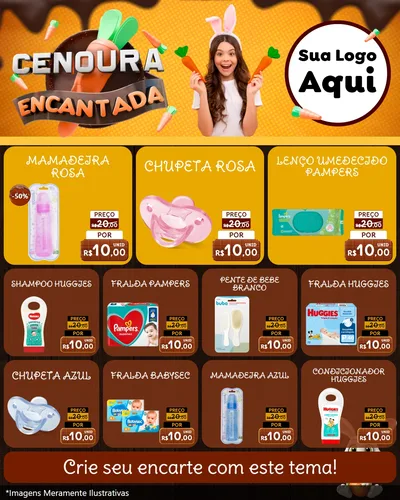 Modelo de Rede Social para Feed Instagram com o tema Cenoura Encantada - Páscoa para Bebês